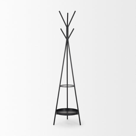 Everett Matte Black Metal w/ Two Metal Shelves Coat Rack by Mercana at Eve Furniture