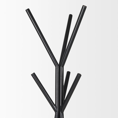 Everett Matte Black Metal w/ Two Metal Shelves Coat Rack by Mercana at Eve Furniture