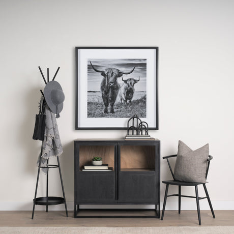 Everett Matte Black Metal w/ Two Metal Shelves Coat Rack by Mercana at Eve Furniture