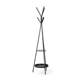 Everett Matte Black Metal w/ Two Metal Shelves Coat Rack by Mercana at Eve Furniture