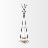 Everett Matte Black Metal w/ Two Wood Shelves Coat Rack by Mercana at Eve Furniture