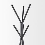 Everett Matte Black Metal w/ Two Wood Shelves Coat Rack by Mercana at Eve Furniture