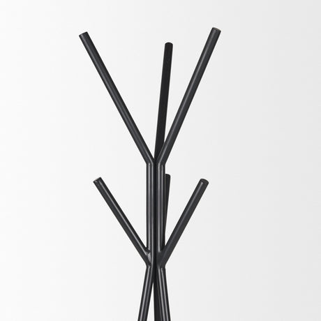 Everett Matte Black Metal w/ Two Wood Shelves Coat Rack by Mercana at Eve Furniture