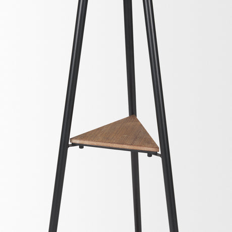 Everett Matte Black Metal w/ Two Wood Shelves Coat Rack by Mercana at Eve Furniture