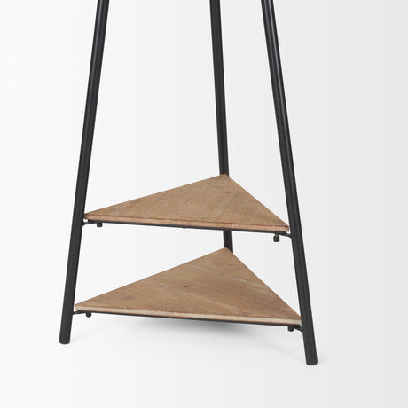 Everett Matte Black Metal w/ Two Wood Shelves Coat Rack by Mercana at Eve Furniture