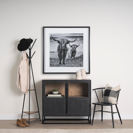 Everett Matte Black Metal w/ Two Wood Shelves Coat Rack by Mercana at Eve Furniture
