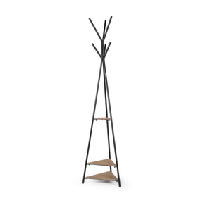 Everett Matte Black Metal w/ Two Wood Shelves Coat Rack by Mercana at Eve Furniture