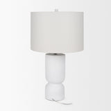 Everly 15.0L x 15.0W x 27.5H White Cement W/Beige Shade Table Lamp by Mercana at Eve Furniture