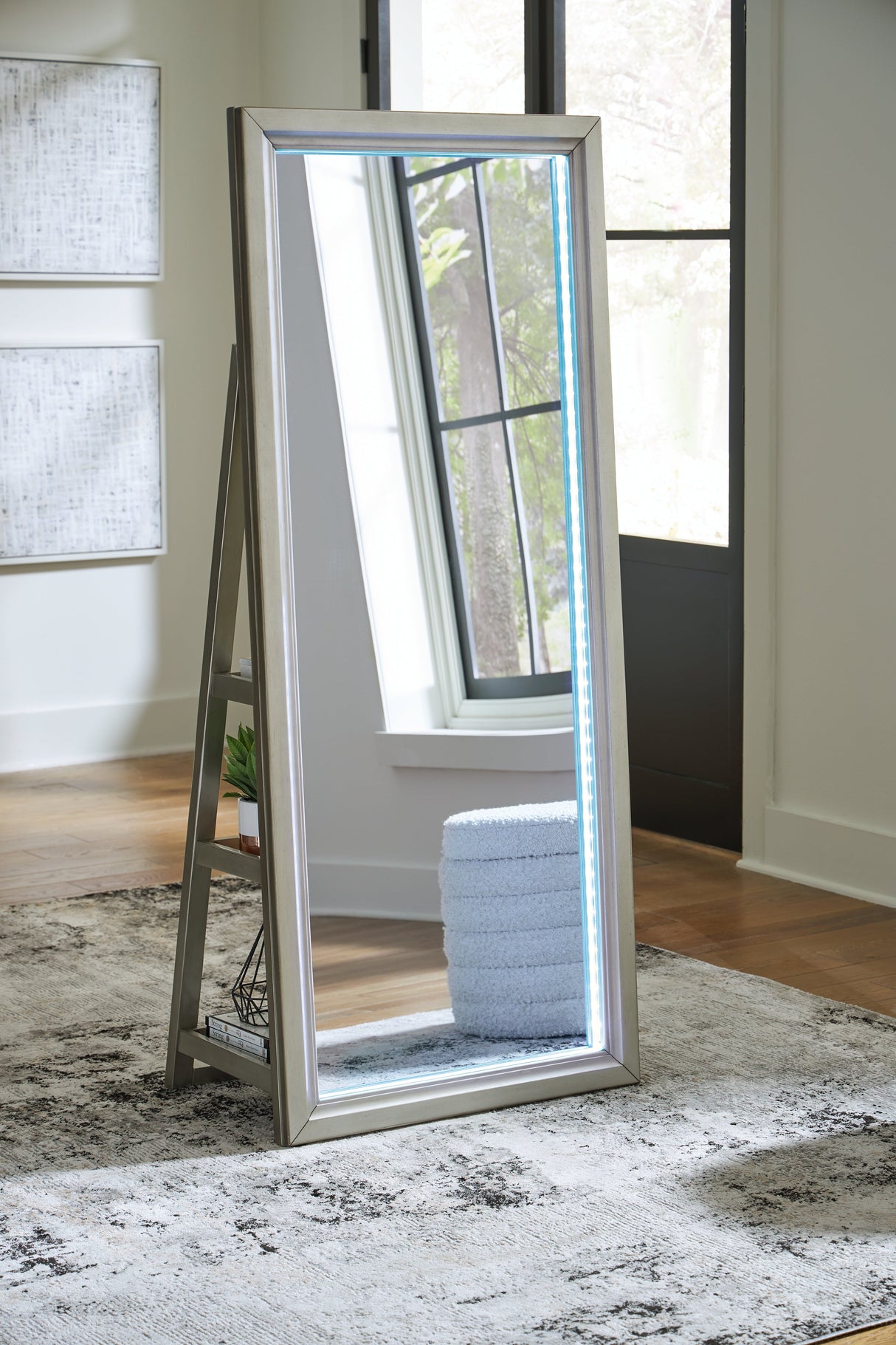 Evesen Champagne Floor Standing Mirror/Storage by ASHLEY FURNITURE at Eve Furniture