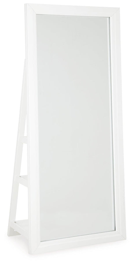 Evesen White Floor Standing Mirror/Storage by Ashley at Eve Furniture