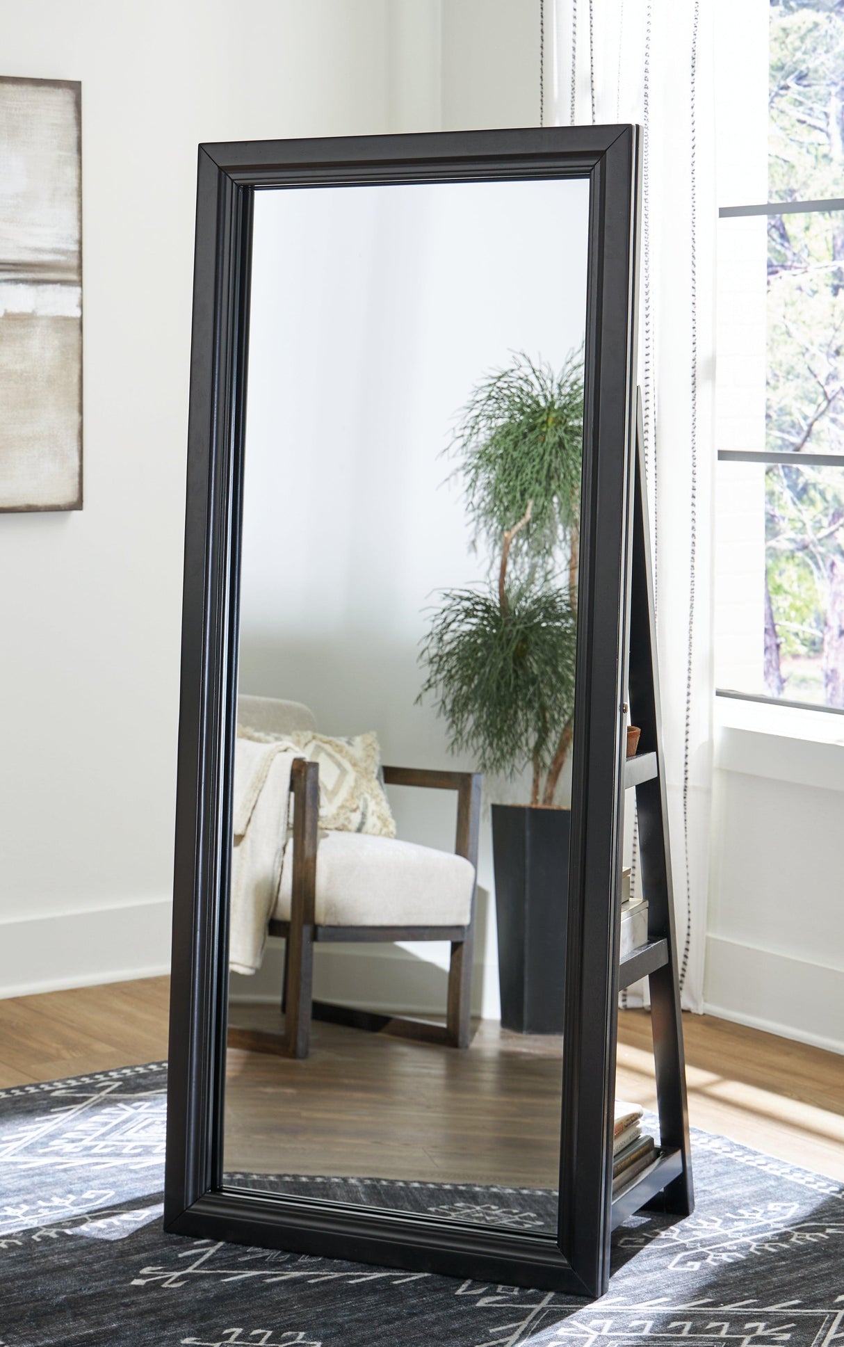 Evesen Black Floor Standing Mirror/Storage by Ashley at Eve Furniture
