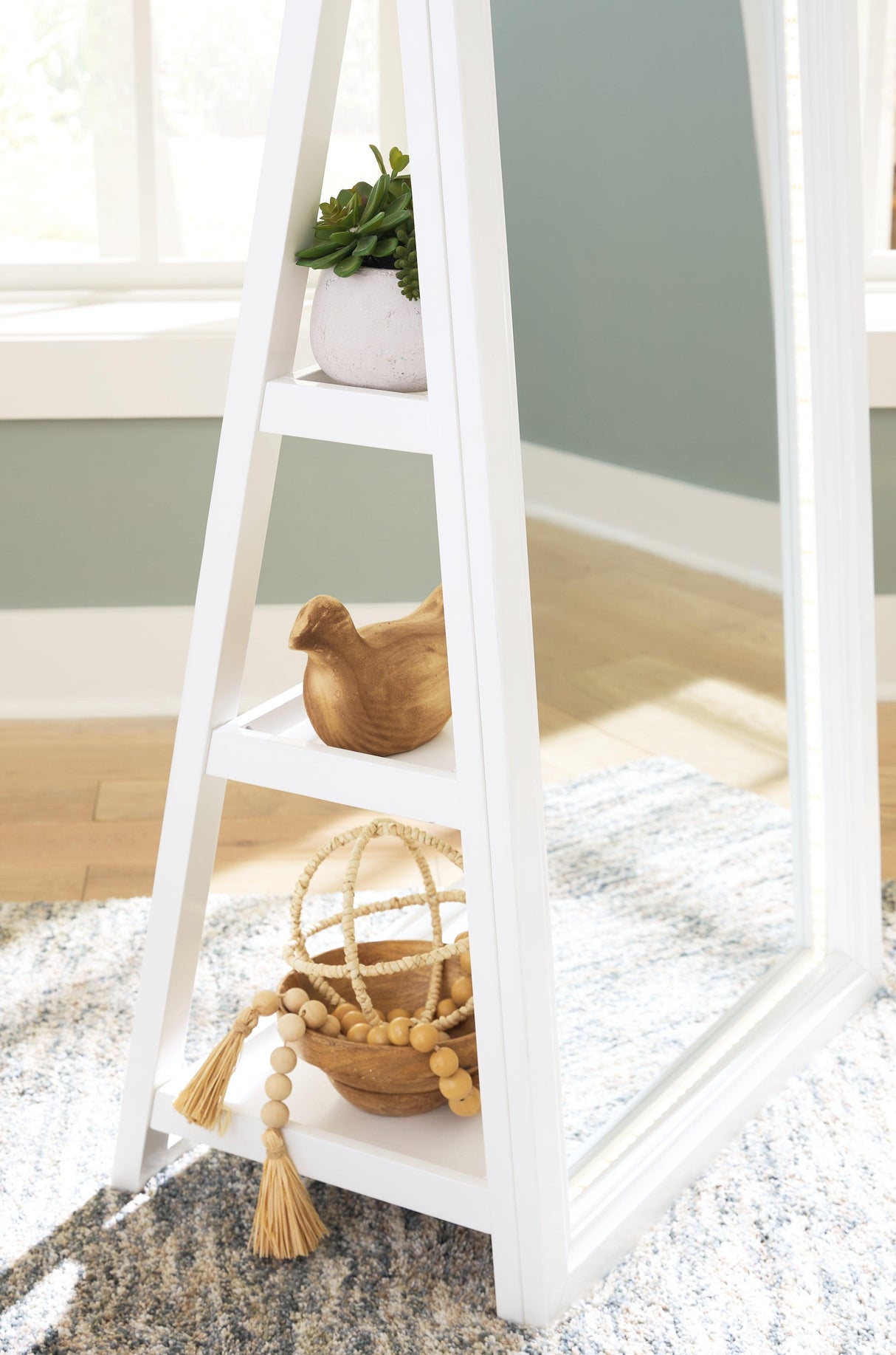 Evesen White Floor Standing Mirror/Storage by Ashley at Eve Furniture