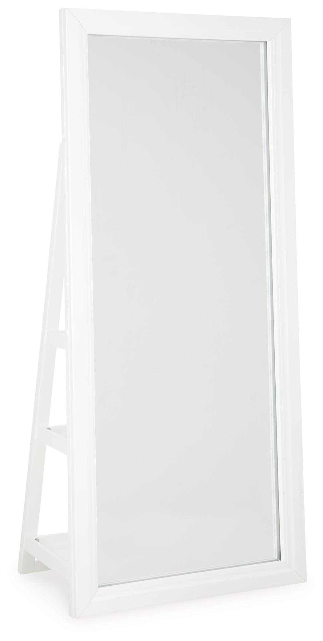 Evesen White Floor Standing Mirror/Storage by Ashley at Eve Furniture