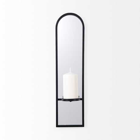 Evianna Mirrored W/Black Metal Frame Wall Candle Holder by Mercana at Eve Furniture
