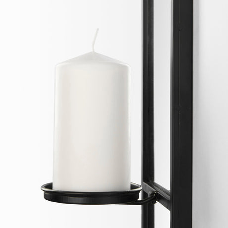 Evianna Mirrored W/Black Metal Frame Wall Candle Holder by Mercana at Eve Furniture