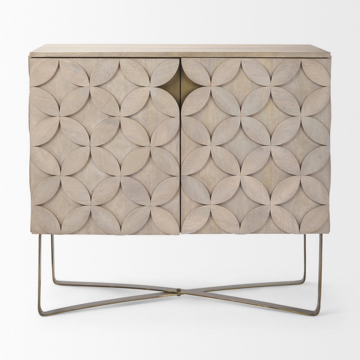 Excelsior 36.0L x 18.0W x 32.5H Light Brown Wood Gold Iron Base Accent Cabinet by Mercana at Eve Furniture