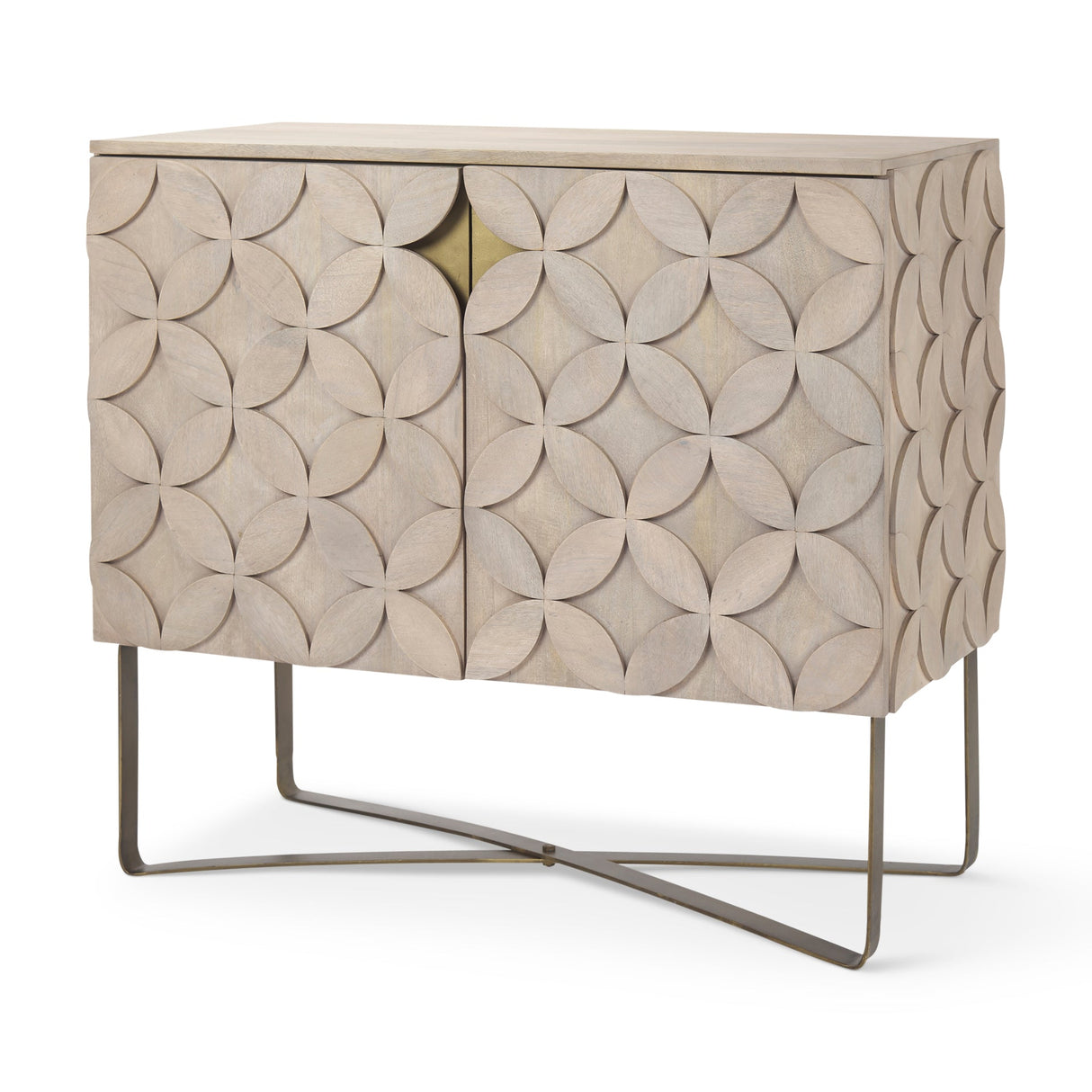 Excelsior 36.0L x 18.0W x 32.5H Light Brown Wood Gold Iron Base Accent Cabinet by Mercana at Eve Furniture