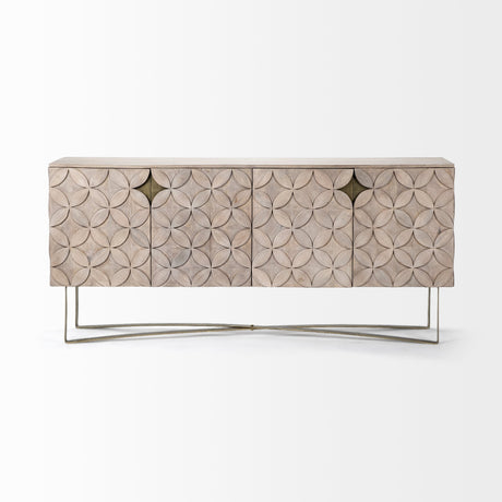 Excelsior I Solid Wood Gold Metal Base 4 Cabinet Door SideBoard by Mercana at Eve Furniture