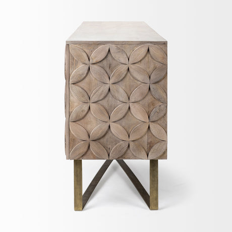 Excelsior I Solid Wood Gold Metal Base 4 Cabinet Door SideBoard by Mercana at Eve Furniture