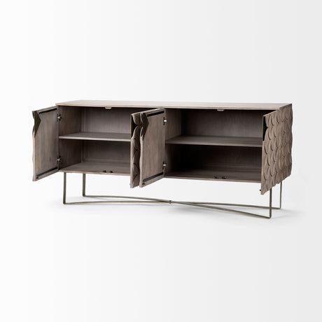 Excelsior I Solid Wood Gold Metal Base 4 Cabinet Door SideBoard by Mercana at Eve Furniture