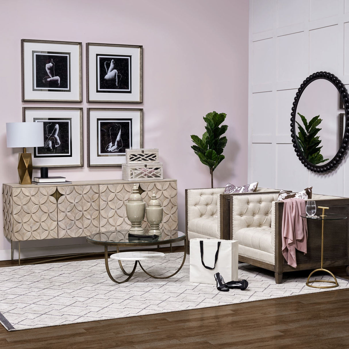 Excelsior I Solid Wood Gold Metal Base 4 Cabinet Door SideBoard by Mercana at Eve Furniture