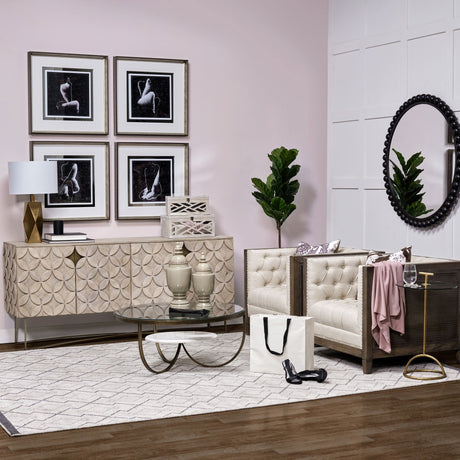 Excelsior I Solid Wood Gold Metal Base 4 Cabinet Door SideBoard by Mercana at Eve Furniture