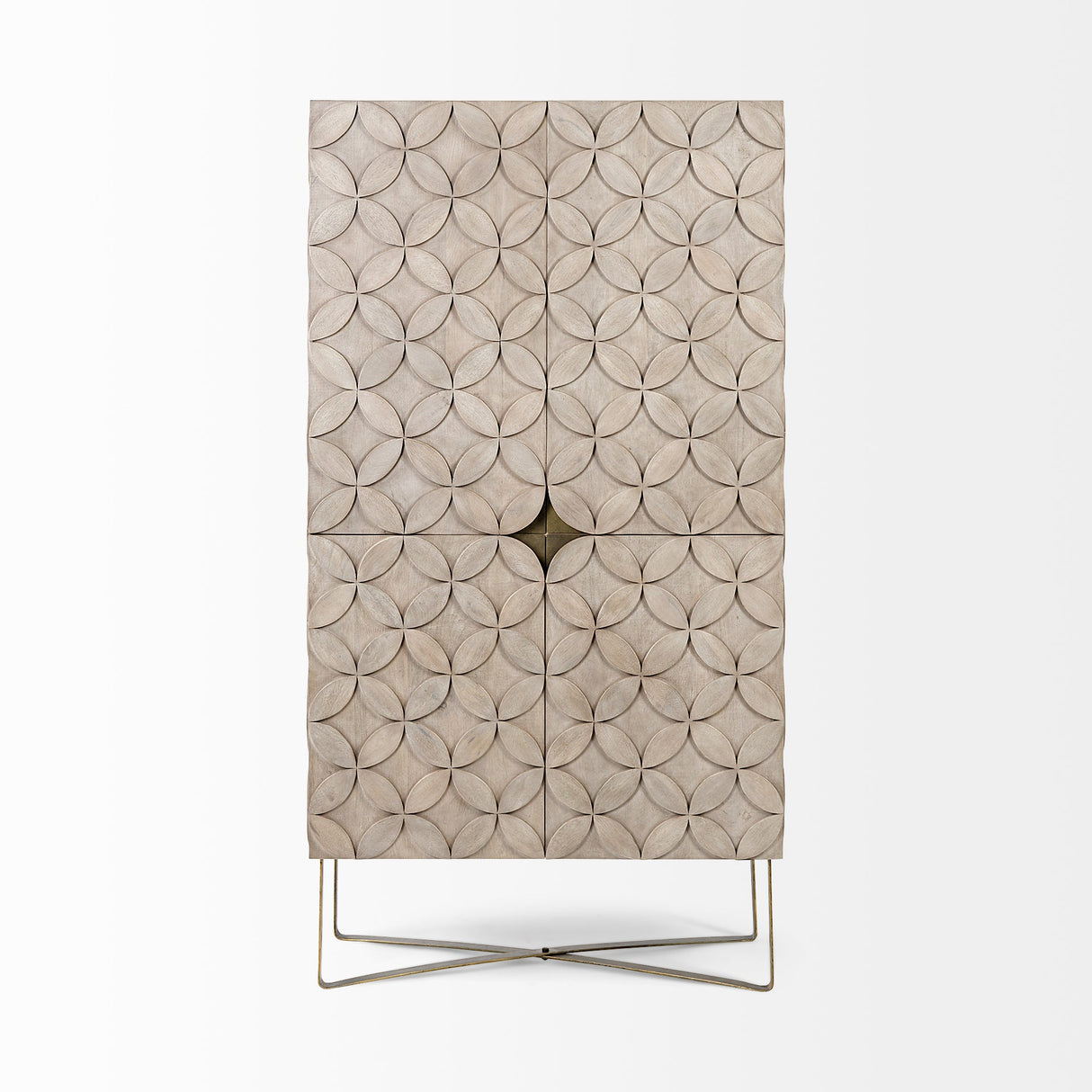 Excelsior II 68.1" H Light Brown Wood Gold Iron Base Storage Cabinet by Mercana at Eve Furniture