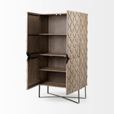 Excelsior II 68.1" H Light Brown Wood Gold Iron Base Storage Cabinet by Mercana at Eve Furniture