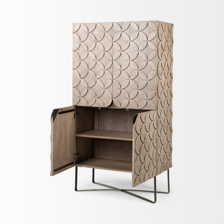 Excelsior II Light Brown Wood Gold Iron Base Storage Cabinet by Mercana at Eve Furniture