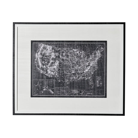Explorer-USA Map-Noir by Vintage Collection a Hand Embellished Textured Framed Art Print by Mercana at Eve Furniture