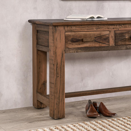 Ezra Natural 62 Rectangle 3 Drawer Console Table by Classic Home at Eve Furniture