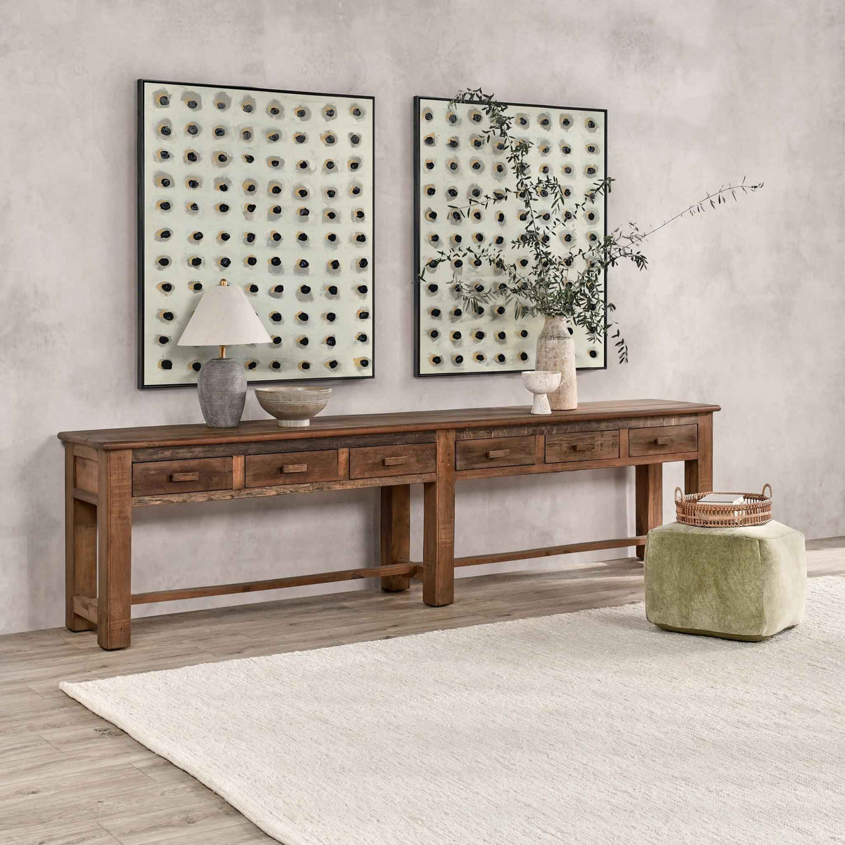 Ezra Natural 6 Drawer Console Table by Classic Home at Eve Furniture