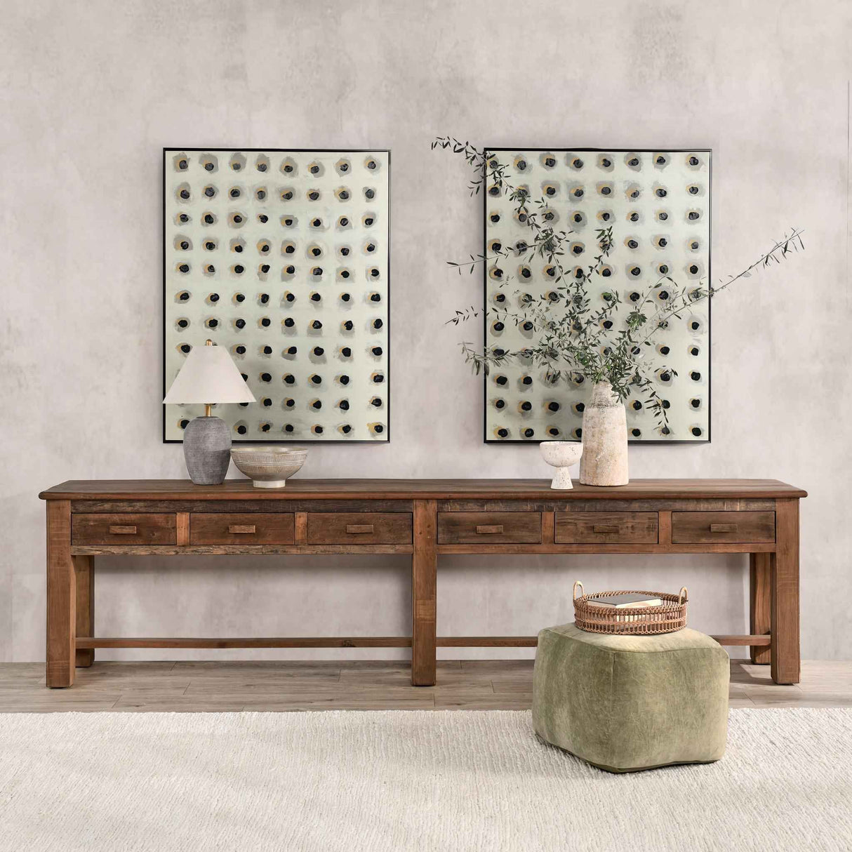 Ezra Natural 6 Drawer Console Table by Classic Home at Eve Furniture