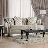 Ezrin Light Brown Stationary Sofa & Loveseat by Furniture of America at Eve Furniture