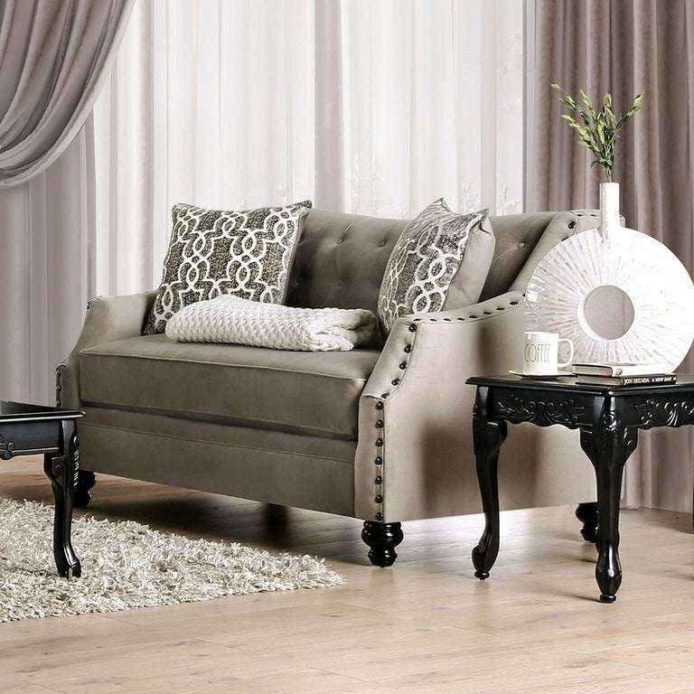 Ezrin Light Brown Stationary Sofa & Loveseat by Furniture of America at Eve Furniture