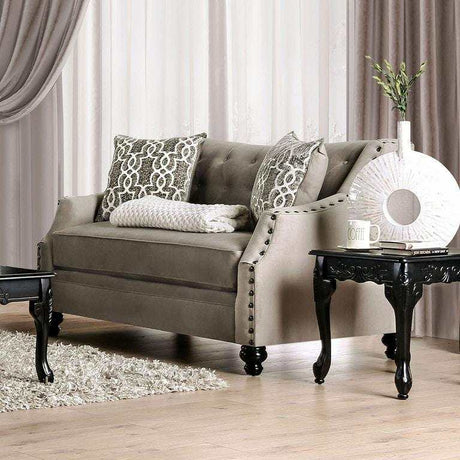 Ezrin Light Brown Stationary Sofa & Loveseat by Furniture of America at Eve Furniture