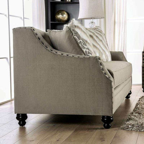 Ezrin Light Brown Stationary Sofa & Loveseat by Furniture of America at Eve Furniture
