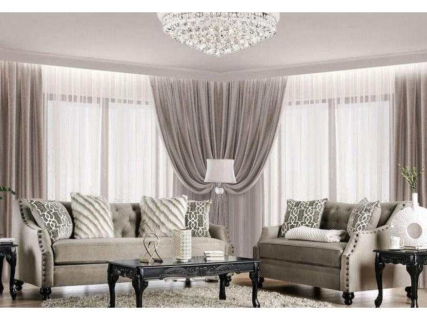 Ezrin Light Brown Stationary Sofa & Loveseat by Furniture of America at Eve Furniture