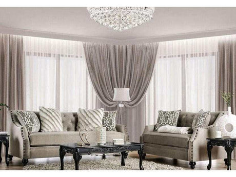 Ezrin Light Brown Stationary Sofa & Loveseat by Furniture of America at Eve Furniture