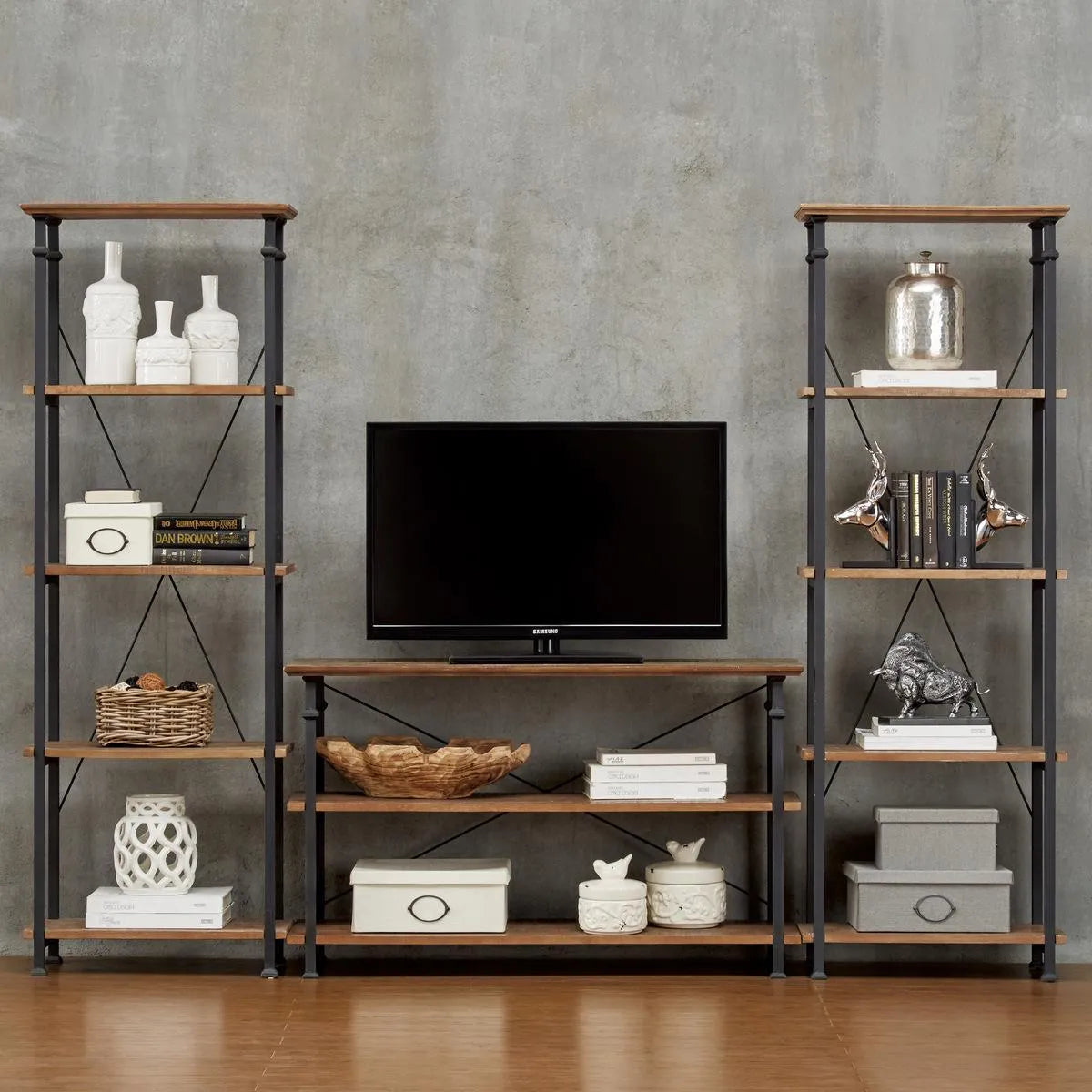 Factory Rustic Poplar & Metal Bookcase by Homelegance at Eve Furniture