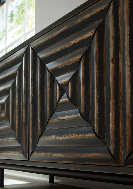 Fair Ridge Distressed Black Accent Cabinet by Ashley at Eve Furniture