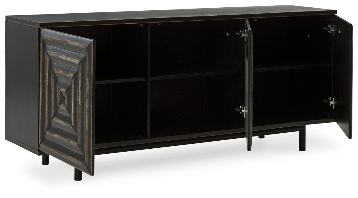 Fair Ridge Distressed Black Accent Cabinet by Ashley at Eve Furniture