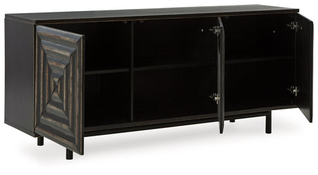 Fair Ridge Distressed Black Accent Cabinet by Ashley at Eve Furniture