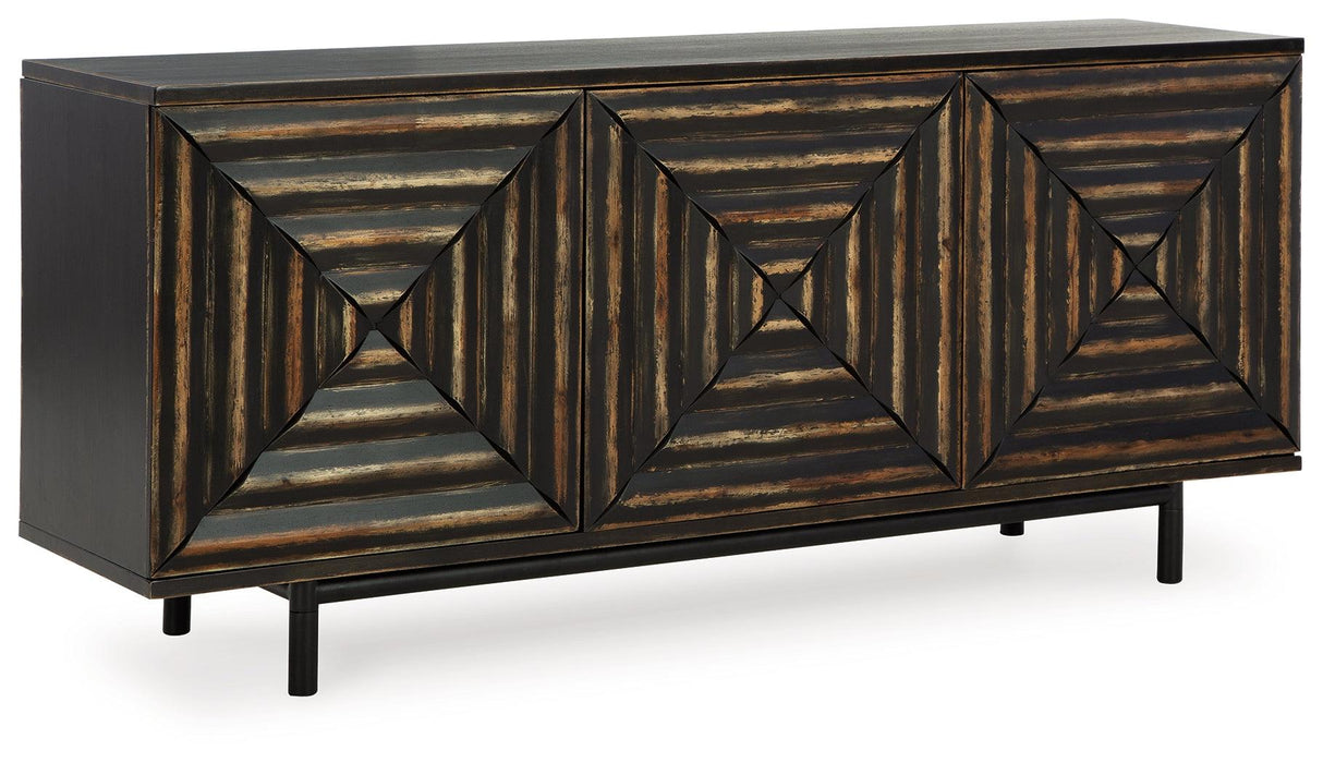 Fair Ridge Distressed Black Accent Cabinet by Ashley at Eve Furniture
