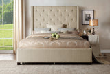 Fairborn Beige California King Upholstered Platform Bed by Homelegance at Eve Furniture
