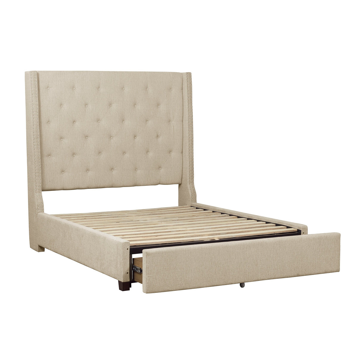 Fairborn Beige California King Upholstered Storage Platform Bed by Homelegance at Eve Furniture