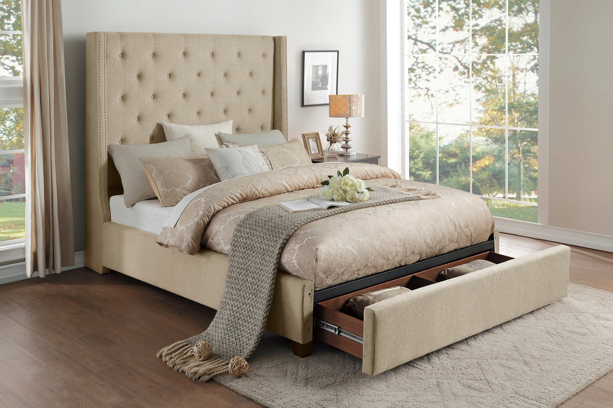 Fairborn Beige California King Upholstered Storage Platform Bed by Homelegance at Eve Furniture