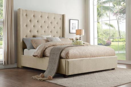 Fairborn Beige California King Upholstered Storage Platform Bed by Homelegance at Eve Furniture