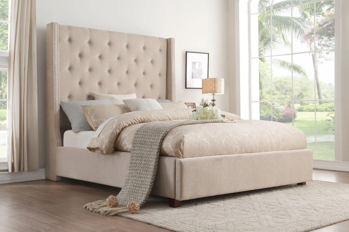 Fairborn Beige Full Upholstered Platform Bed by Homelegance at Eve Furniture