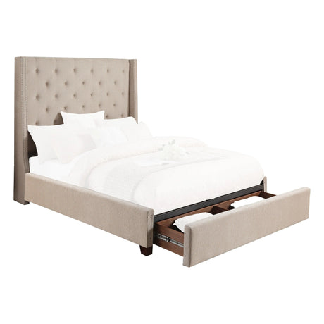 Fairborn Beige Queen Upholstered Storage Platform Bed by Homelegance at Eve Furniture